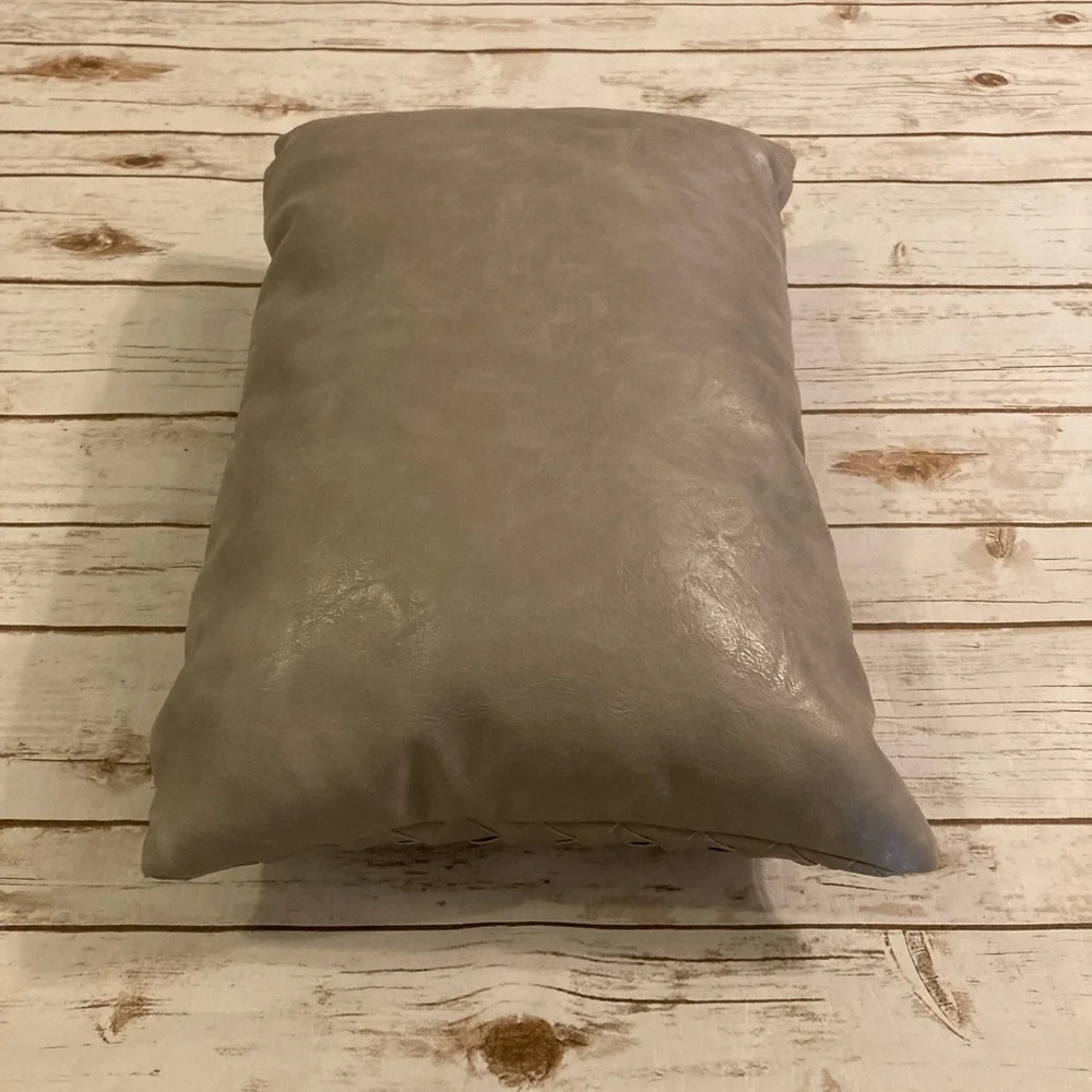 Frye Faux Leather Pillow Gray Woven 14 x 20 Decorative Lumbar Throw Pillow